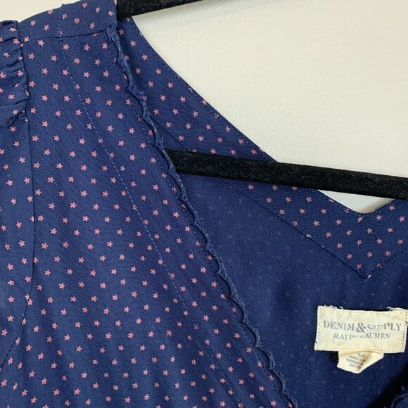 Denim & Supply Ralph Lauren Women's Star Print Navy Blue Babydoll Dress - Picture 6 of 10